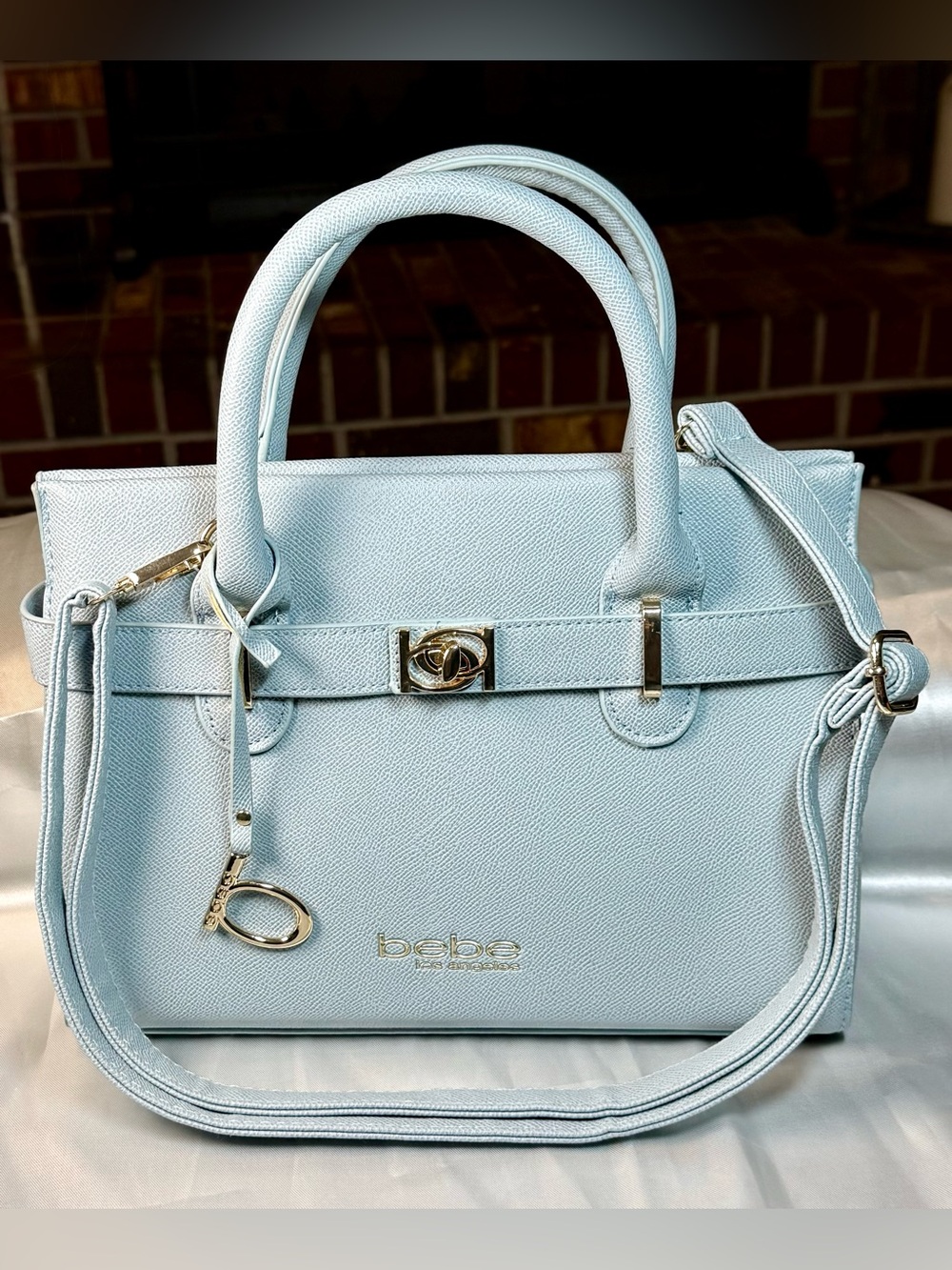 bebe Powder Blue Textured Satchel with Gold Hardware NWOT